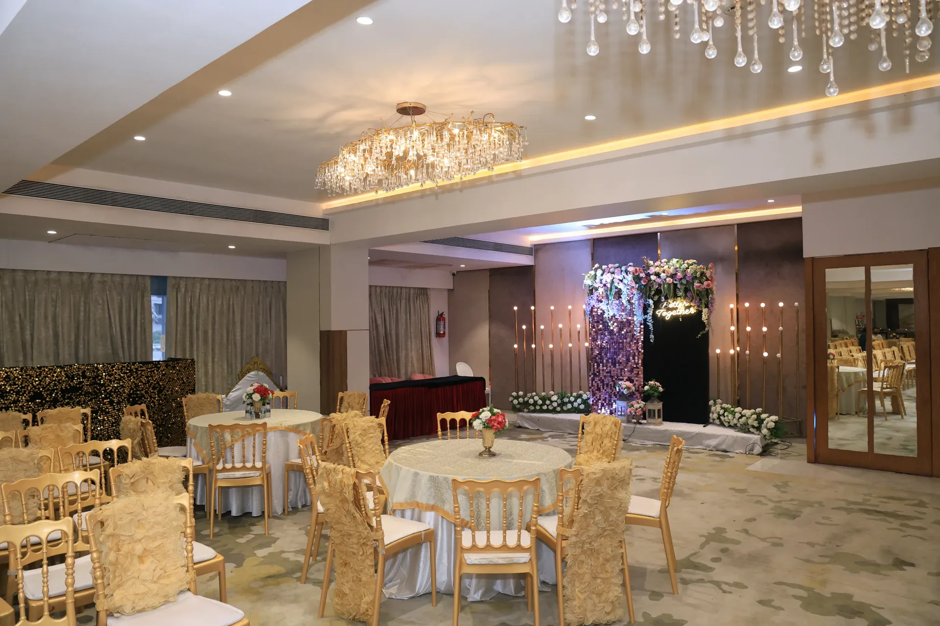 Cinematic hall lighting for an evening gala